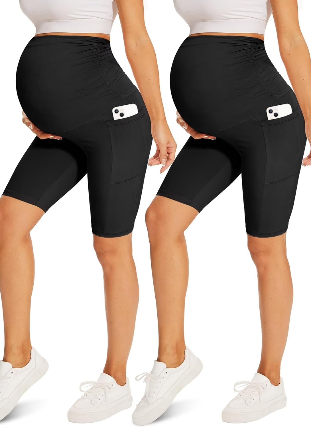 Fotociti Maternity Shorts with Pockets Over The Belly,8" Pregnancy Biker Yoga Ac...