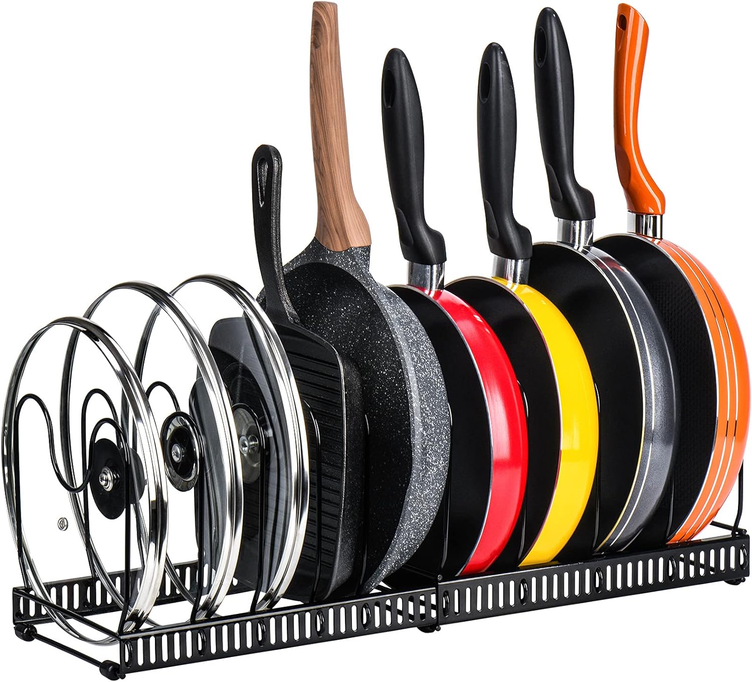 Toplife Expandable Pans Organiser Rack, 10 Adjustable Compartments, Pantry Cupbo...
