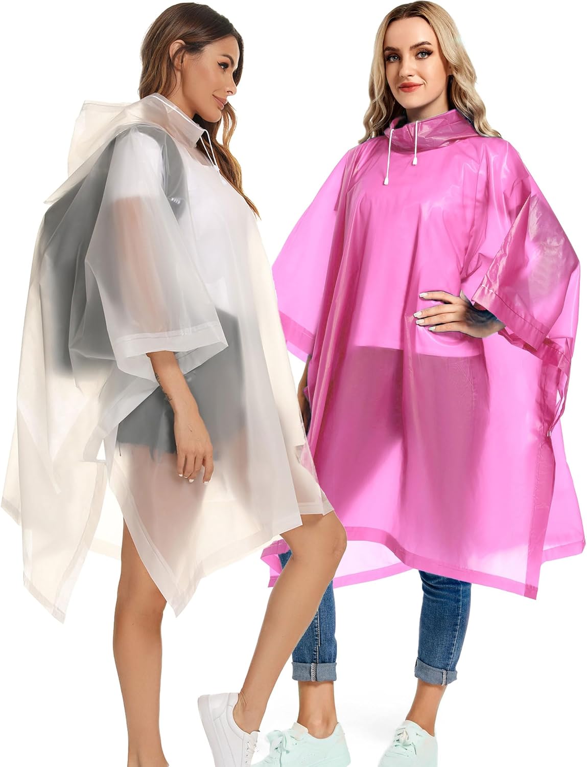 2 Pack Rain Ponchos for Adults Reusable - Raincoats Survival Emergency Heavy Dut...