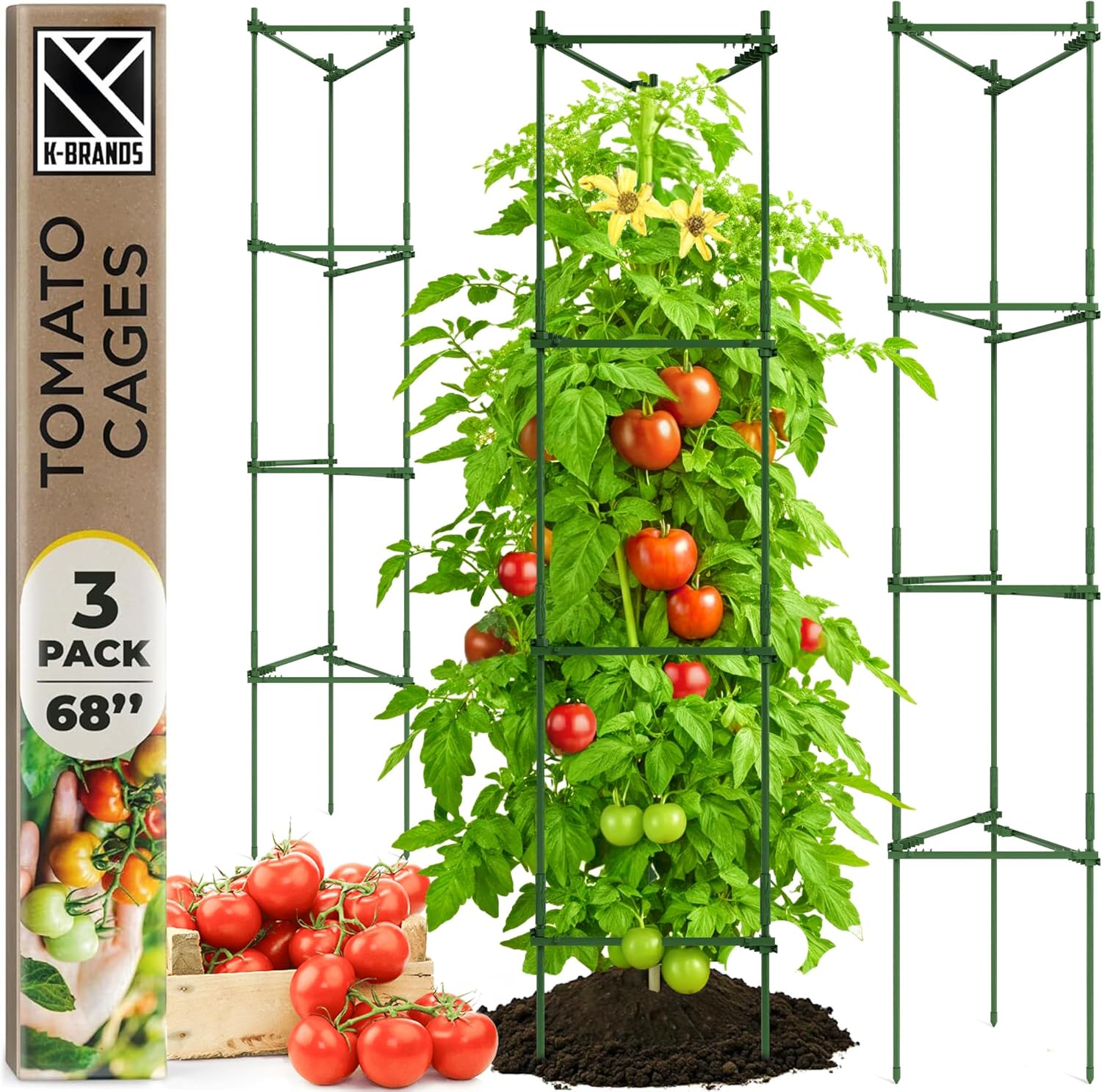 K-Brands Tomato Cage - Tomatoes Plant Stakes Support Cages Trellis for Garden an...
