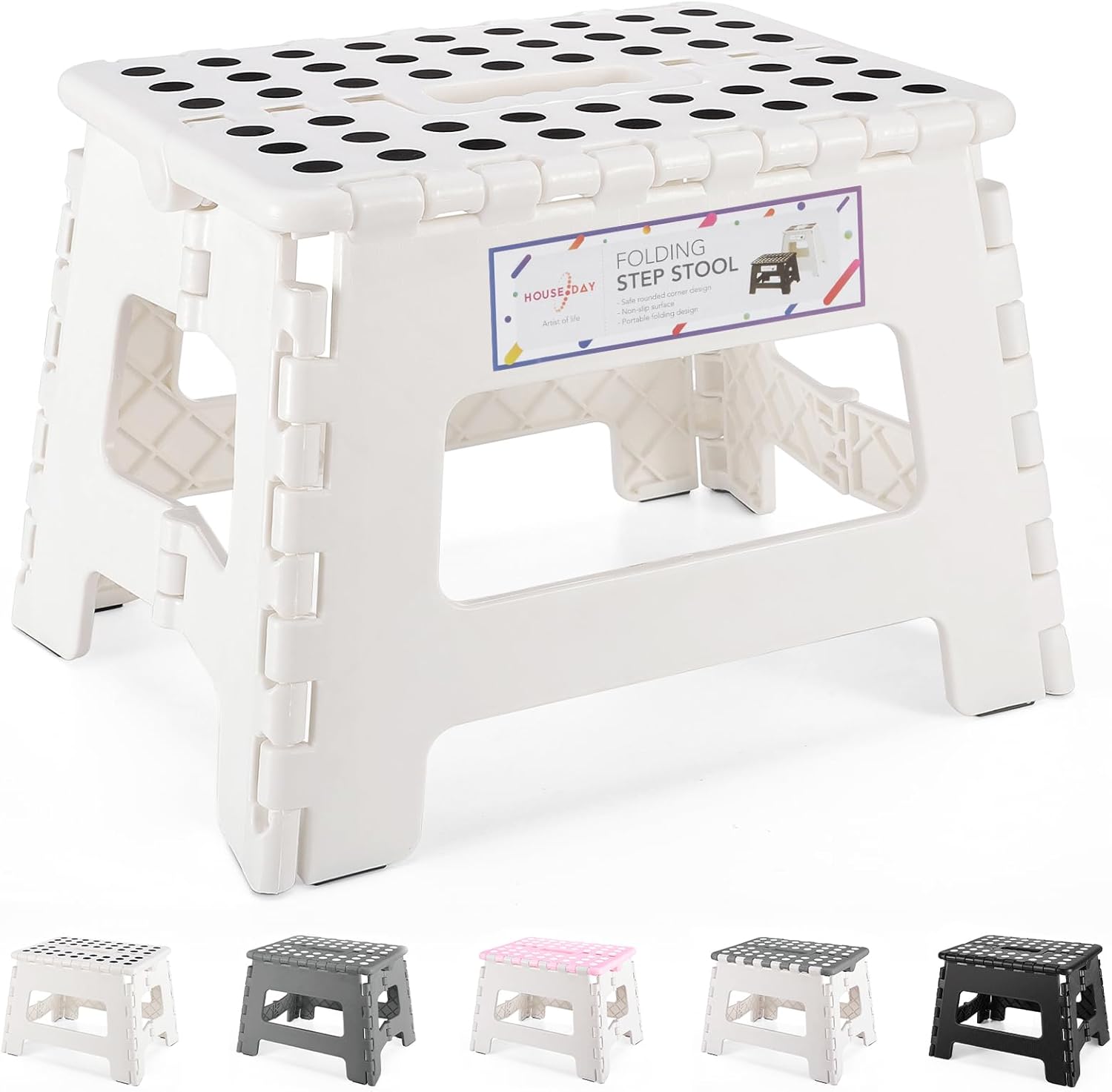 HOUSE DAY Folding Step Stool Lightweight Plastic Step Stool,9 inch Foldable Step...