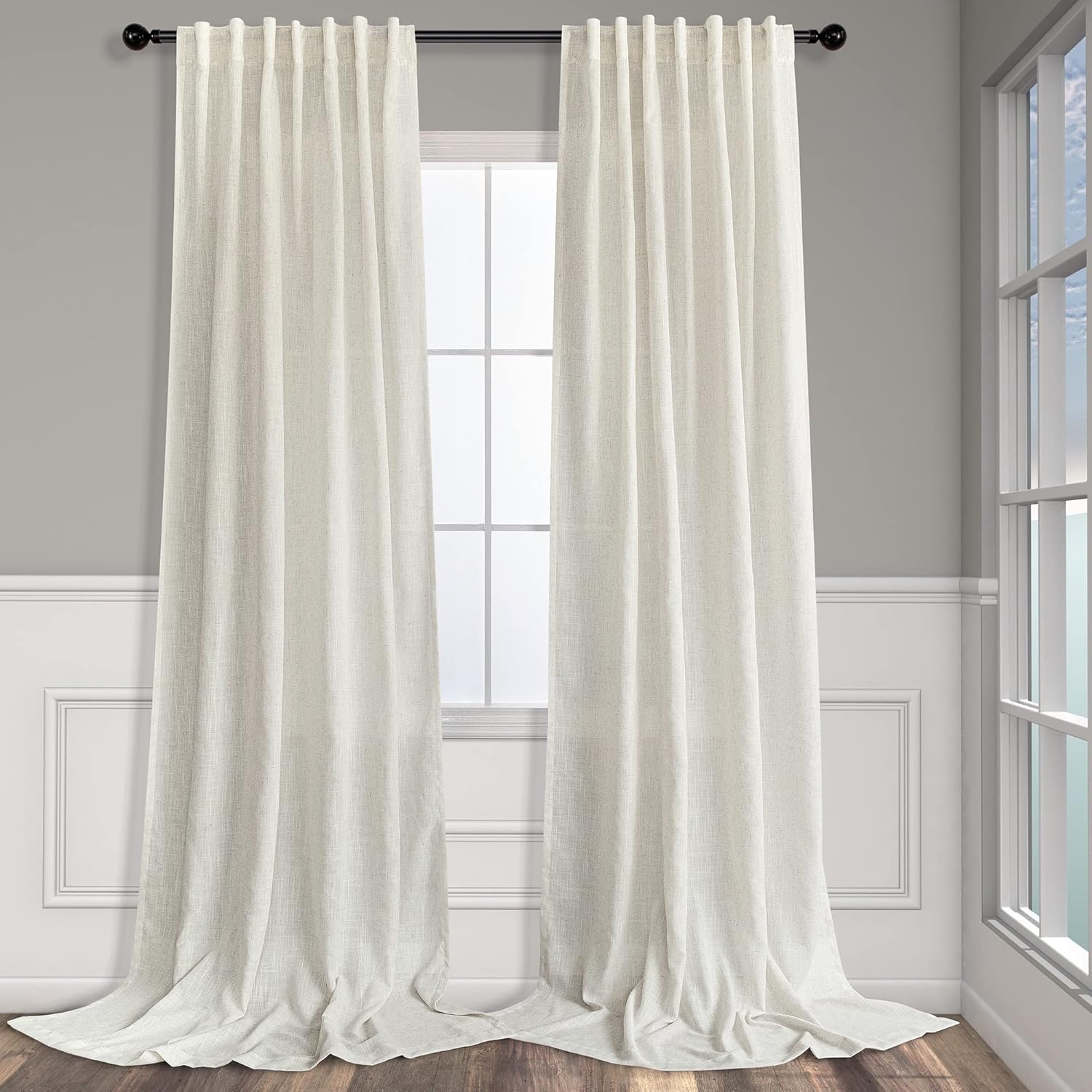 Natural Linen Back Tab Curtains 84 Inch Length for Living Room 2 Panel Pocket Dr...