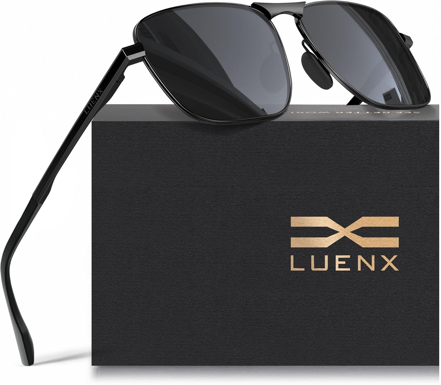 LUENX Rectangular Polarized Aviator Sunglasses for Men Retro Pilot Shades Drivin...