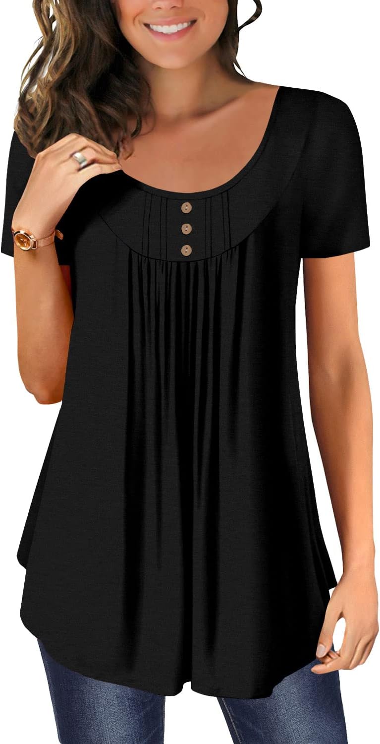 CHICZONE Women's Tops Shirts Round Neck Button up Ladies Tunic Pleated Blouse Lo...