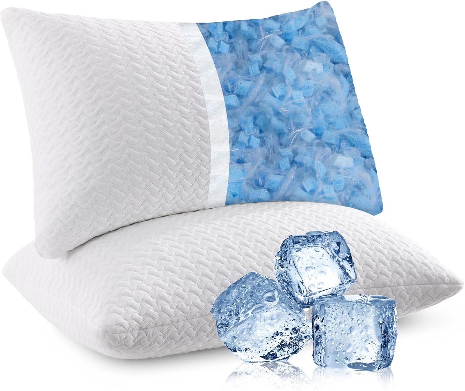 Shredded Memory Foam Pillows Cooling Bed Pillows 2 Pack, Pillows Queen Size Set...