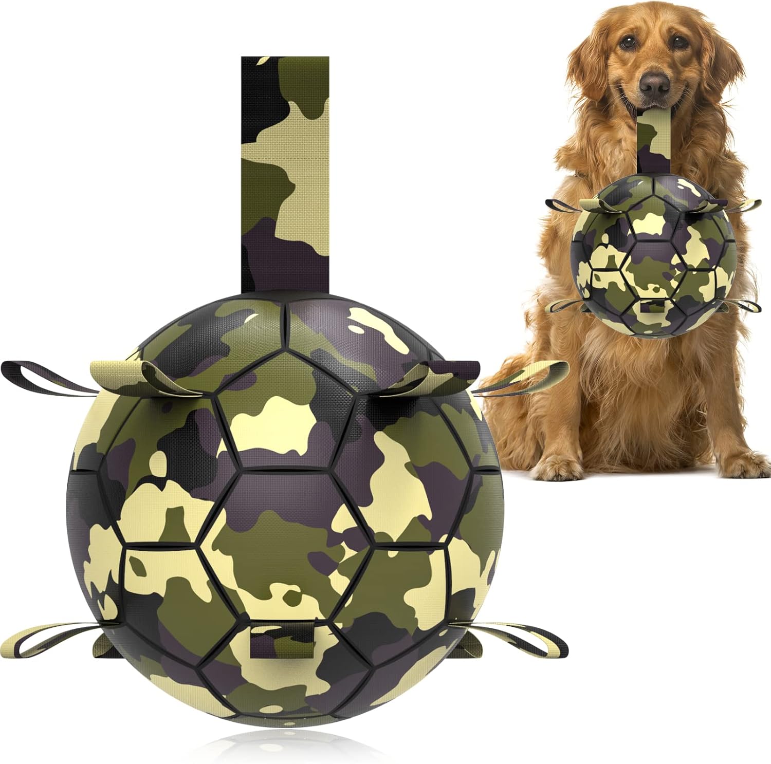 HETOO Dog Soccer Ball with Grab Tabs, Interactive Toys for Tug of War, Dog Tug T...