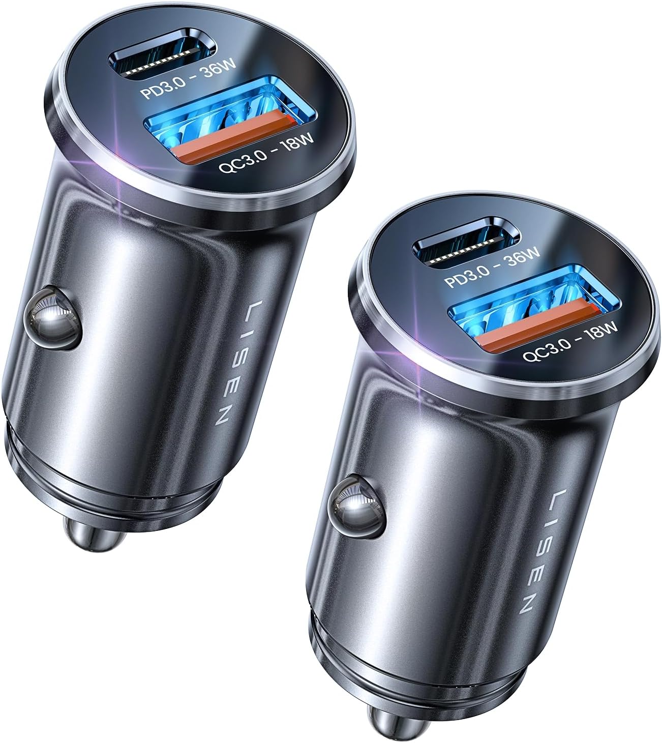 LISEN 2Pack Car Phone Charger USB C Car Charger 54W+54W [USBC 36W+USBA 18W] PD3....