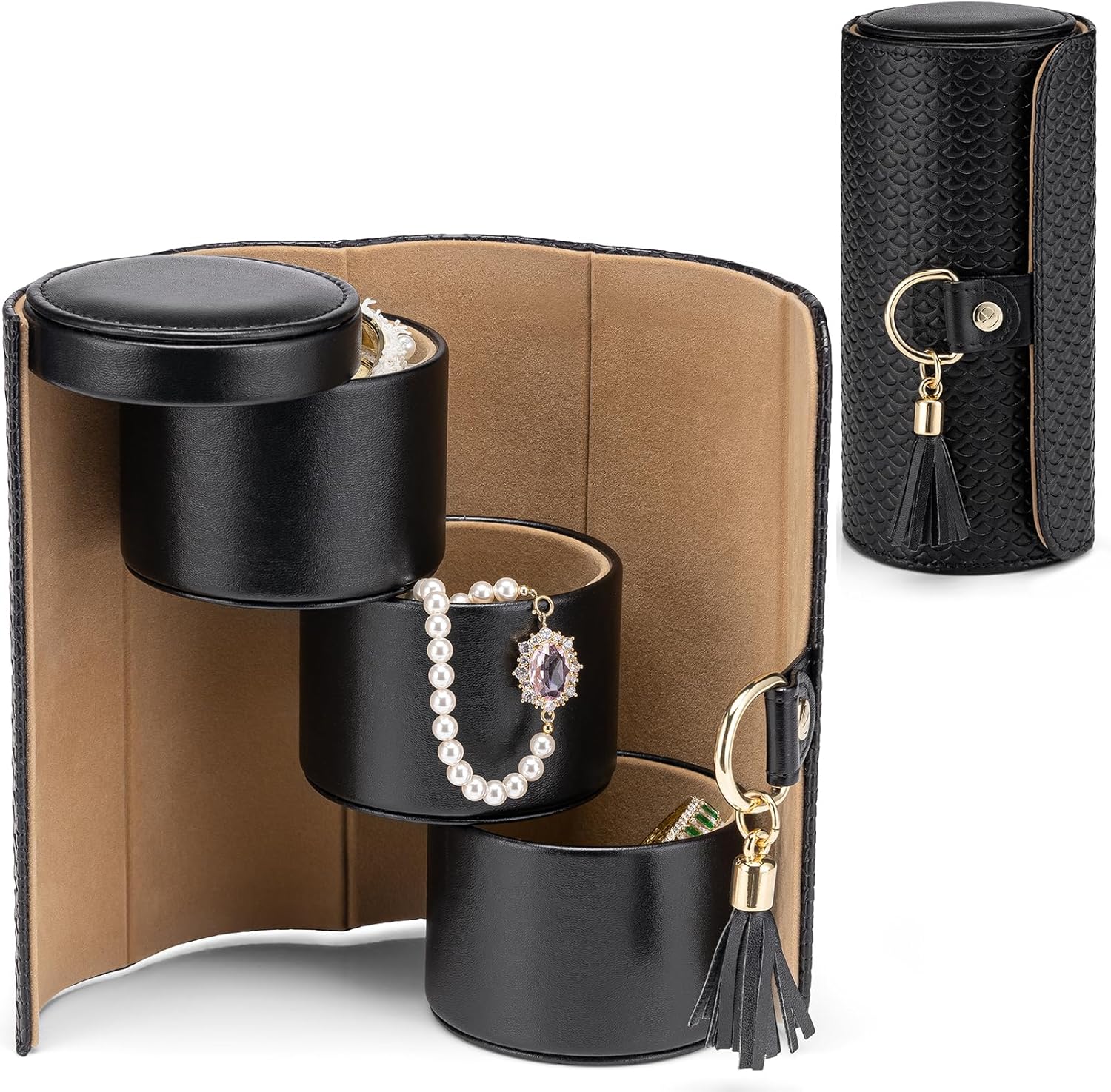 Vlando Jewellery Box Travel Accessory Storage Organizer Roll Small Faux Leather...