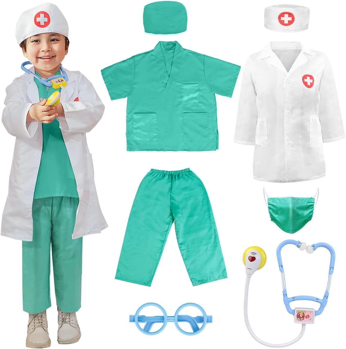 LOYO Kids Role Play Halloween Costumes, Fireman Doctor Costume with Firefighter,...