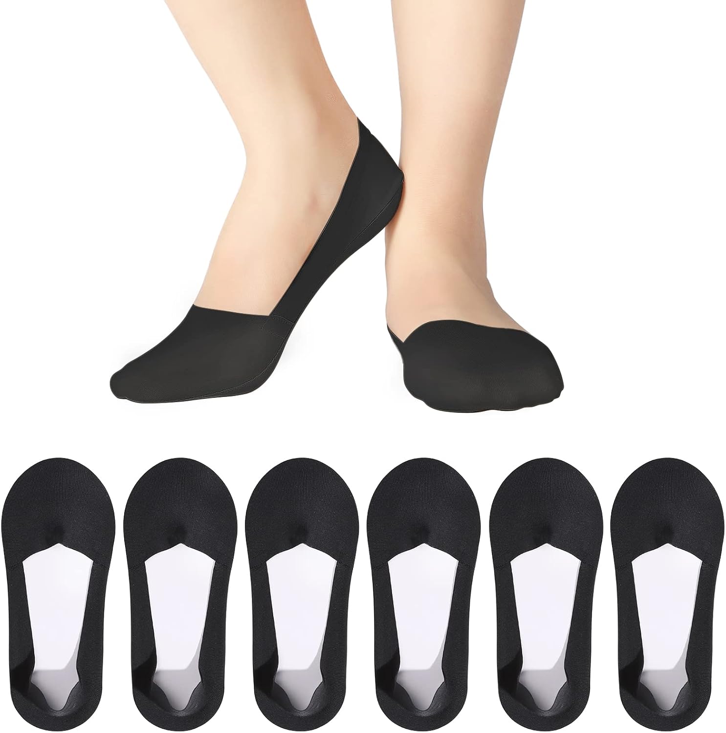QonLou 6 Pairs No Show Socks for Women Invisible Low Cut Ultra Socks Non Slip Co...