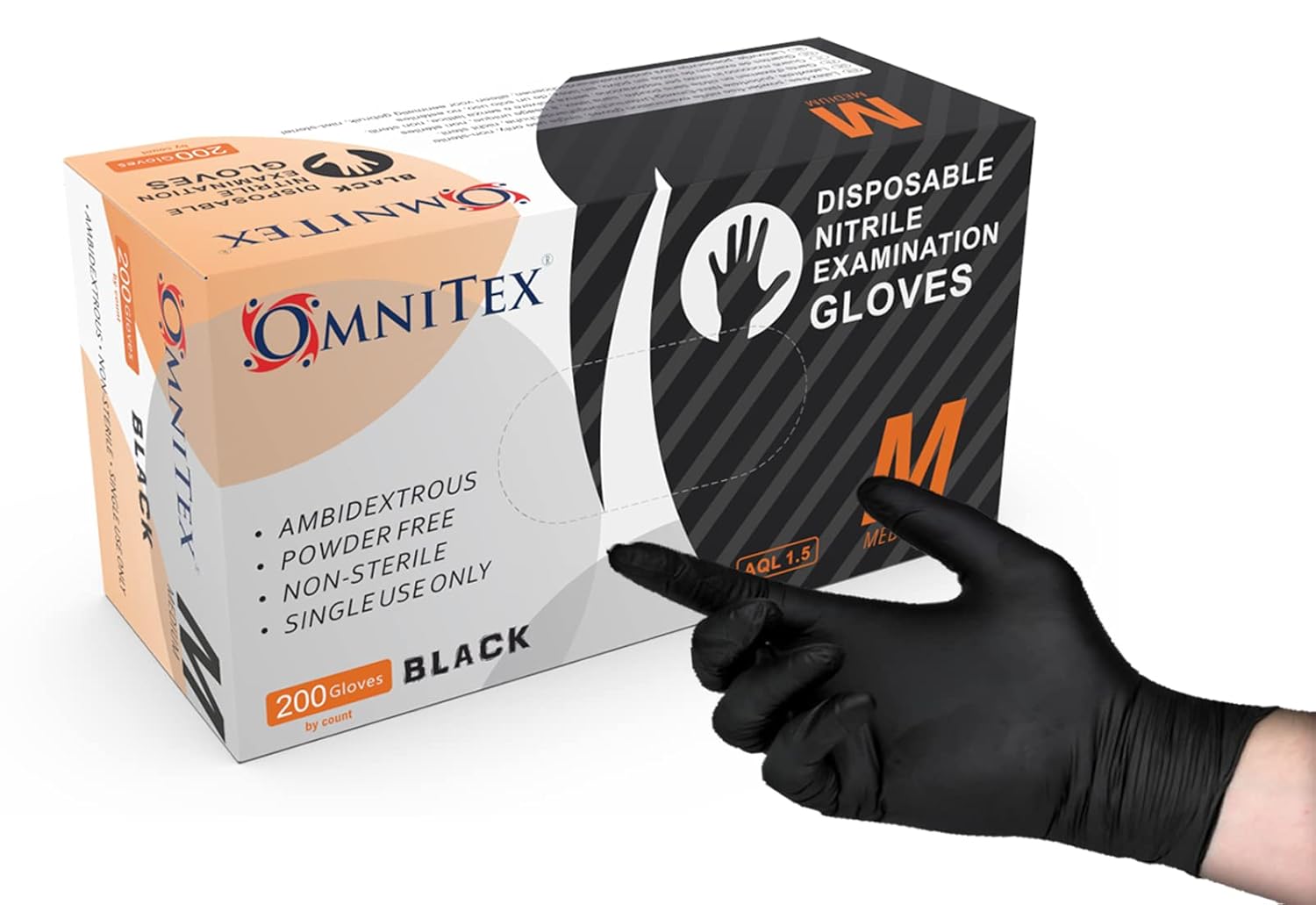 Omnitex Box 200 Premium Disposable Black Nitrile Gloves | Powder Free | Latex Fr...