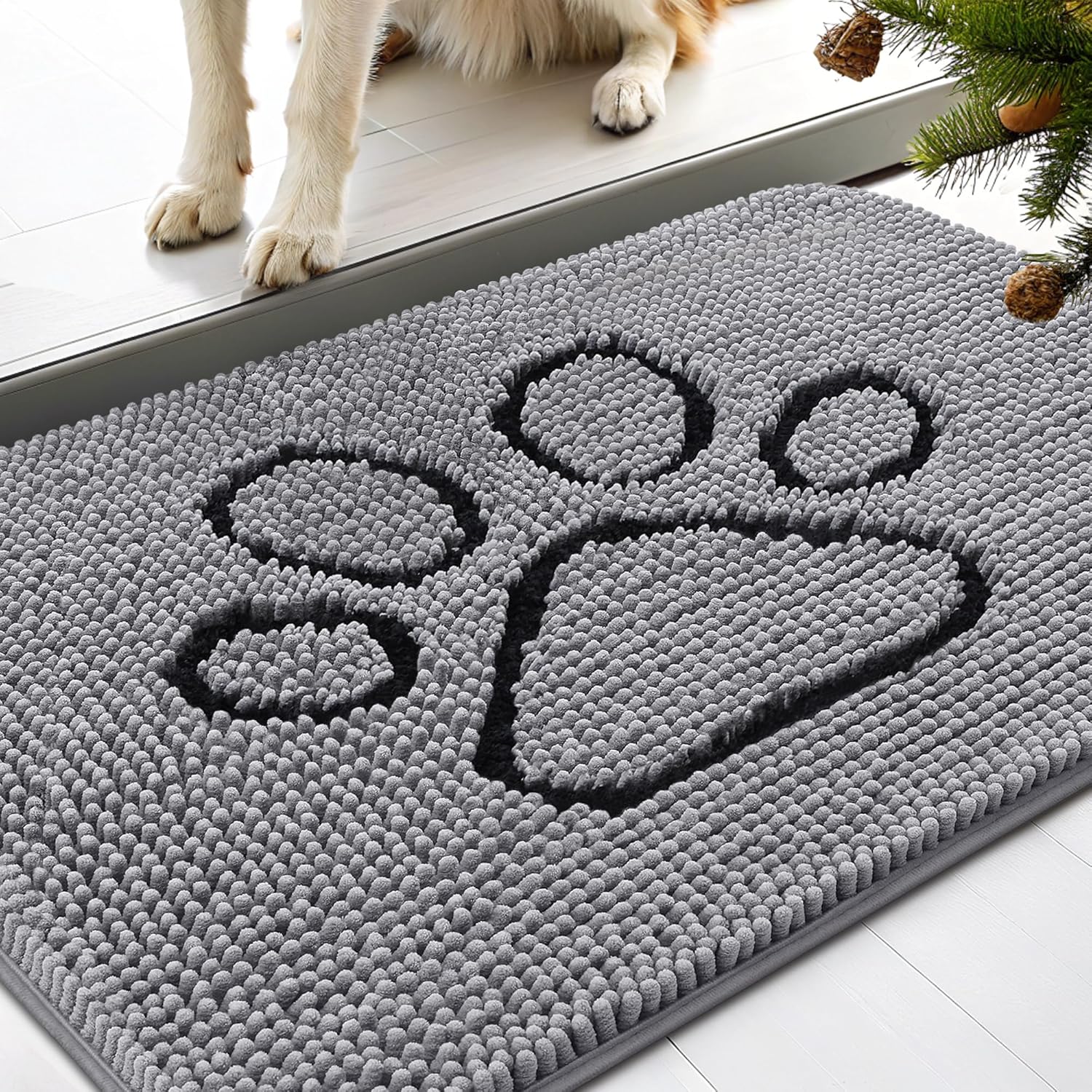 Smiry Dog Door Mat for Muddy Paws, Absorbent Dirt Trapper Non Slip Quick Dry Was...