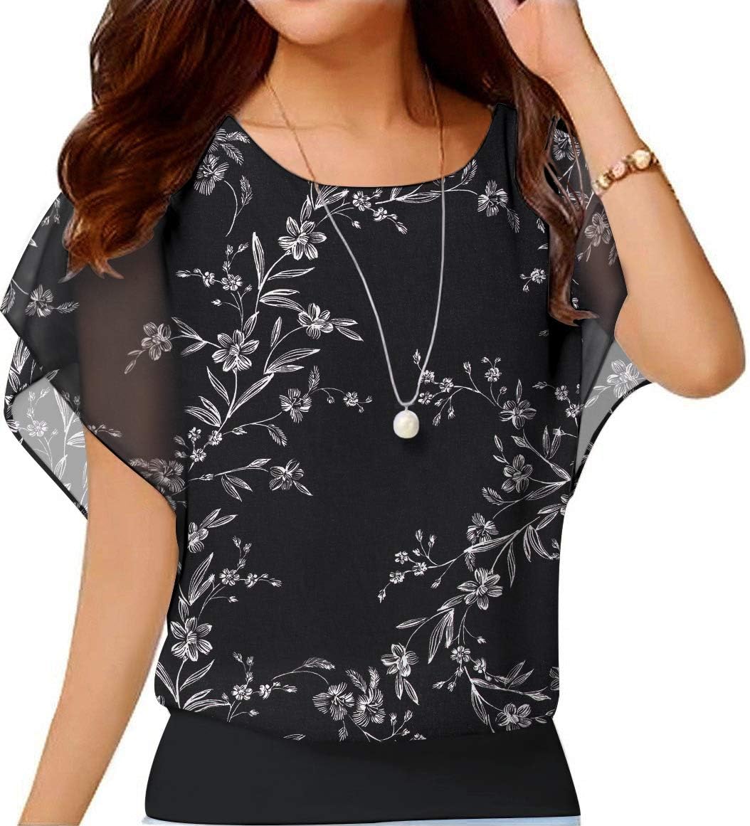 Neineiwu Women's Summer Loose Casual Short Sleeve Chiffon Top T-Shirt Blouse 02...
