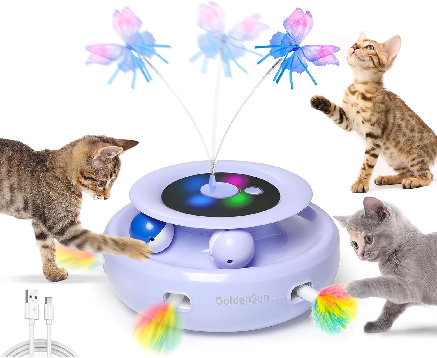 GoldenSun 3-In-1 Interactive Cat Toys for Indoor Cats Adult, Smart Cat Feather T...