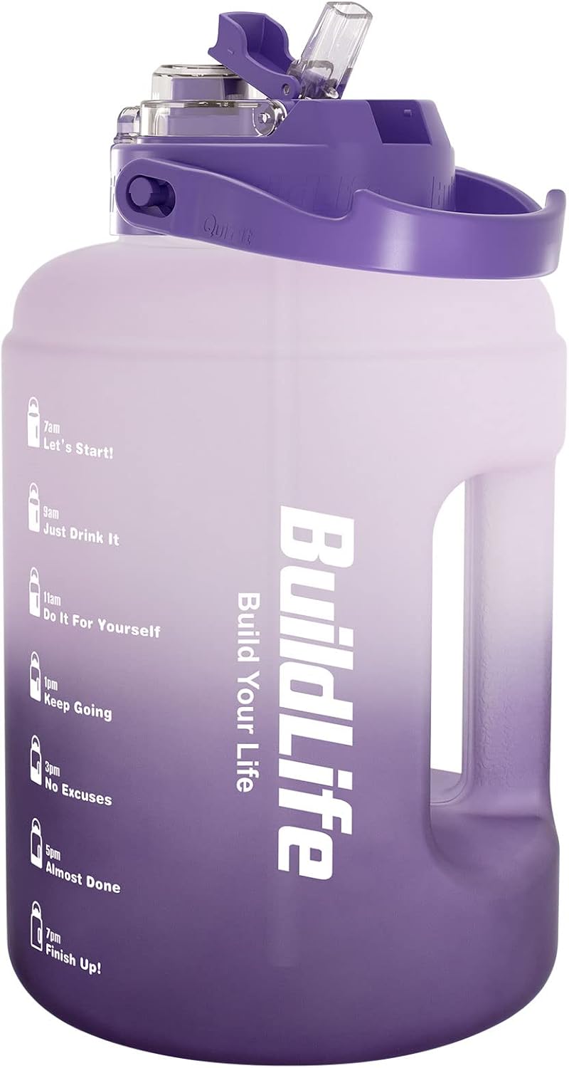 BuildLife Water Bottles with Straw & Flip Cap 2 in 1 Lid - Large Water Bottle wi...