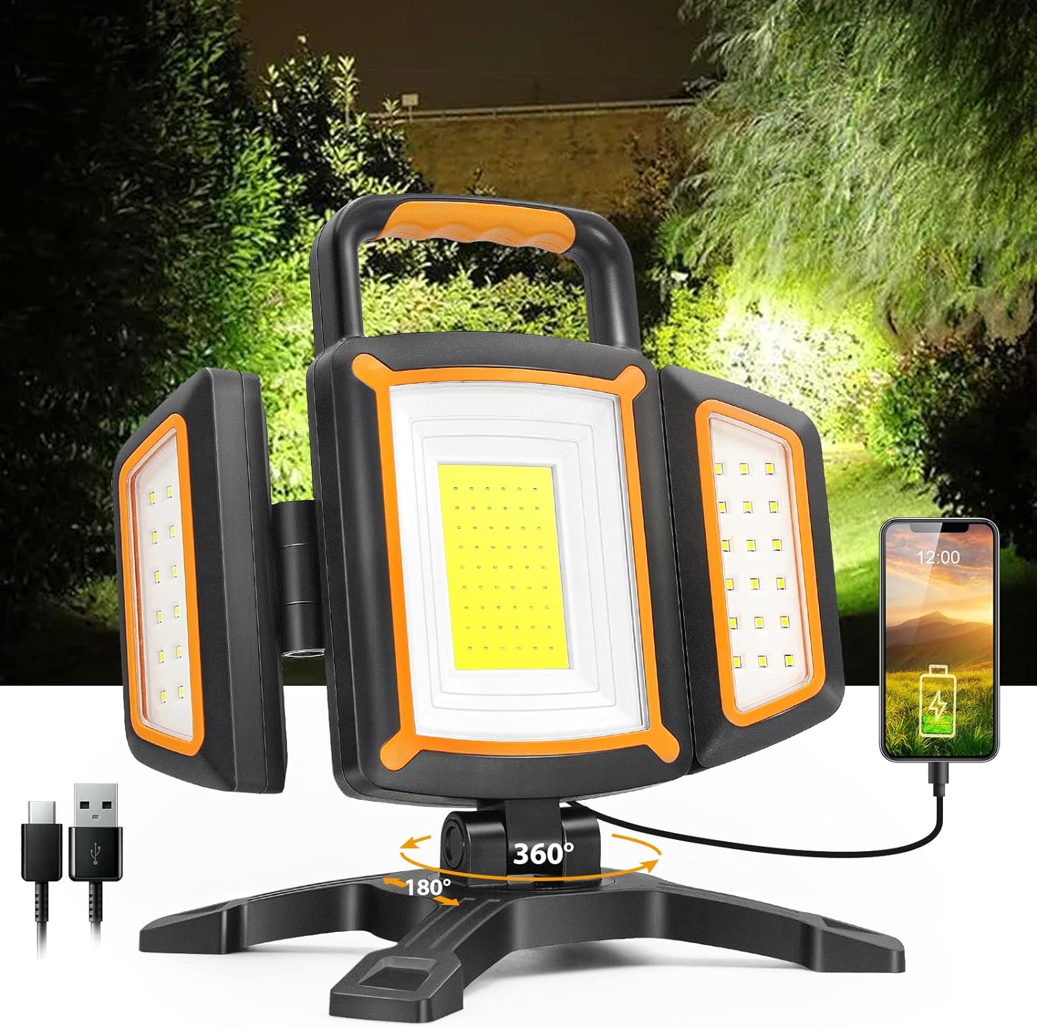 SYLSAR 30W Rechargeable Work Light, 3000 Lumen Magnetic Work Light Battery Power...