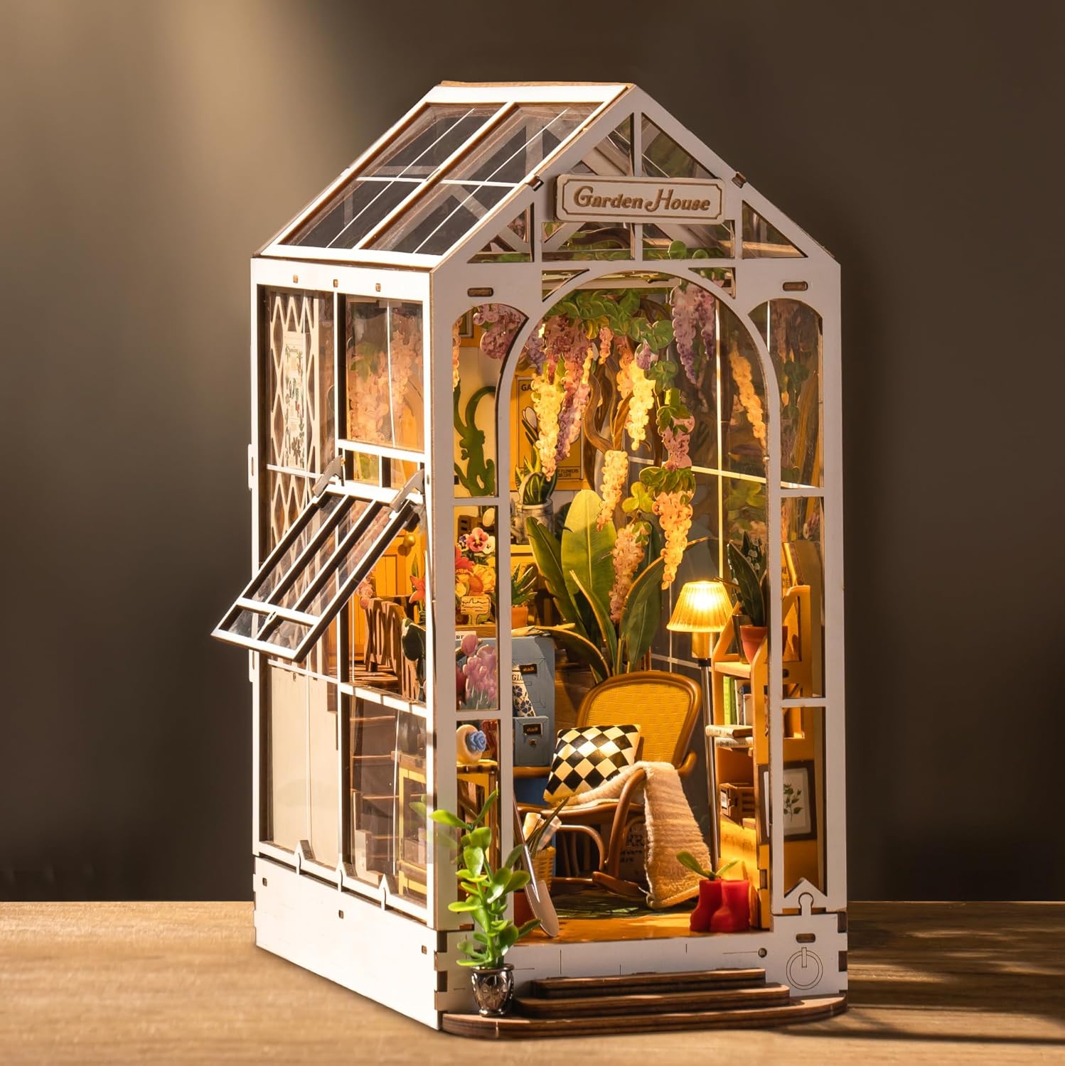 ROBOTIME Book Nook Kit Gardenhouse with LED Lights, DIY Miniature Dolls House Ki...
