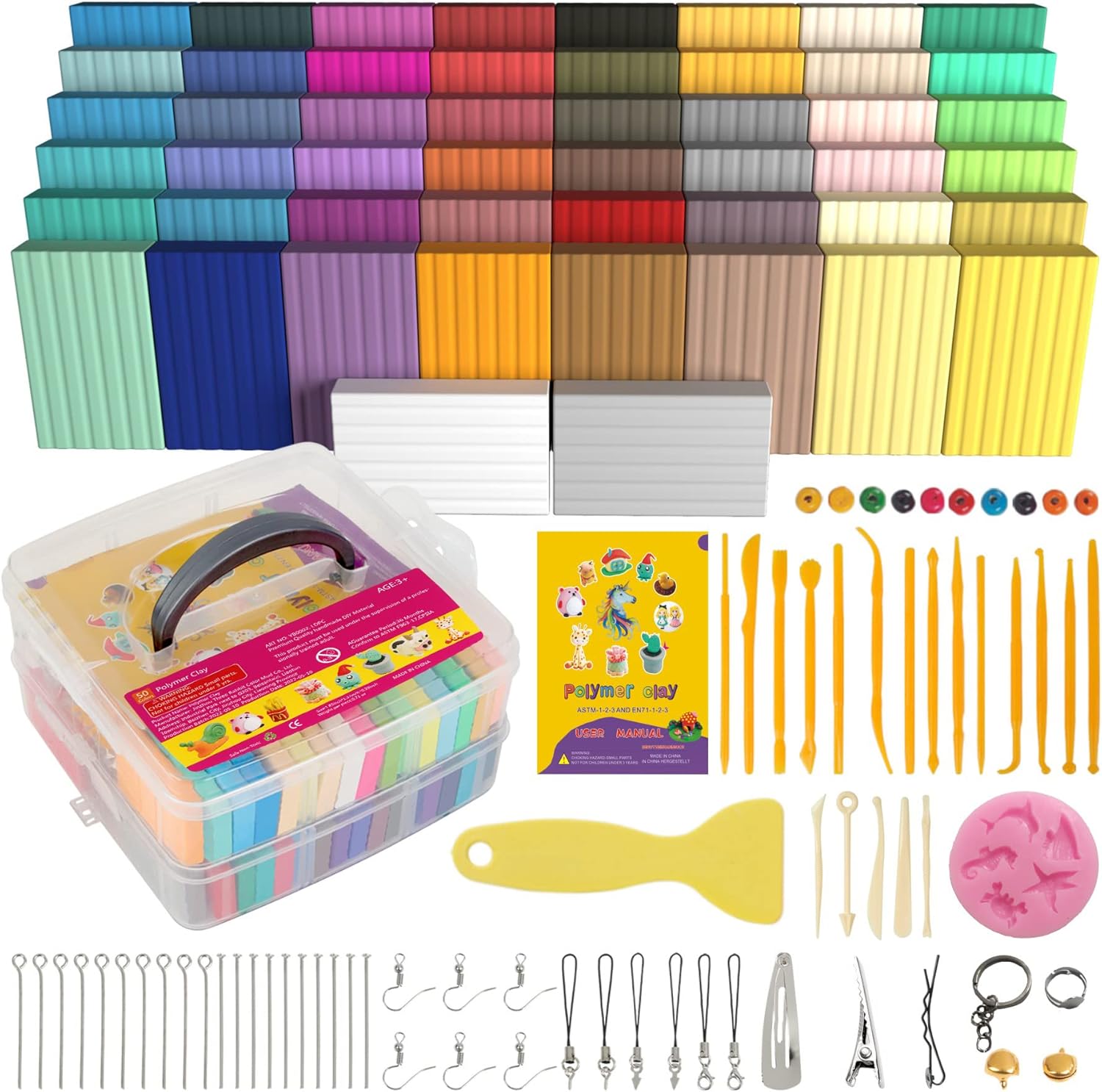 Polymer Clay 50 Colors, Modeling Clay for Kids DIY Starter Kits, Oven Baked Mode...