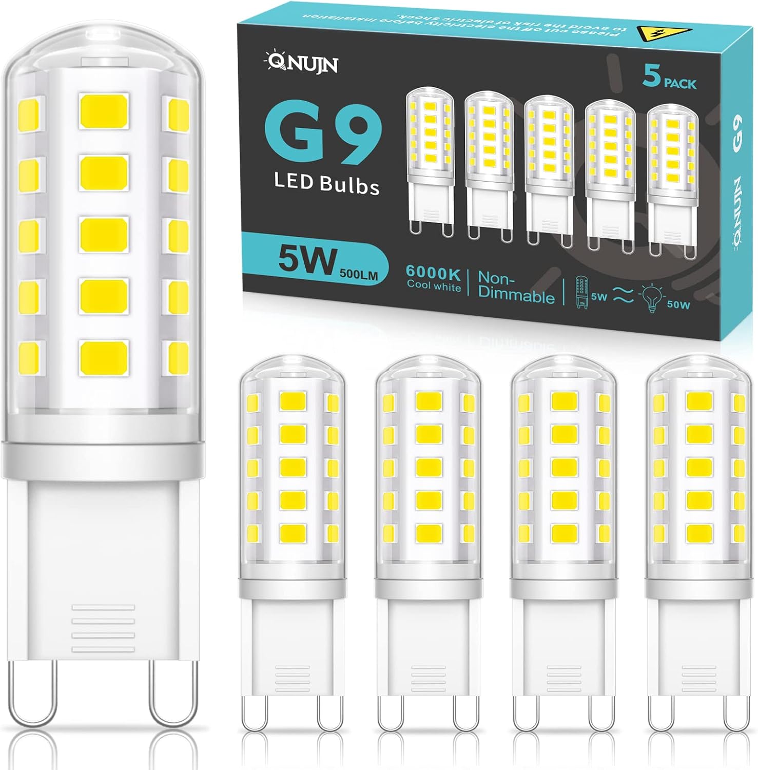 QNUJN G9 Led Bulbs Cool White, 5W, 500LM, 6000K, Equivalent to 50W Halogen, Non-...