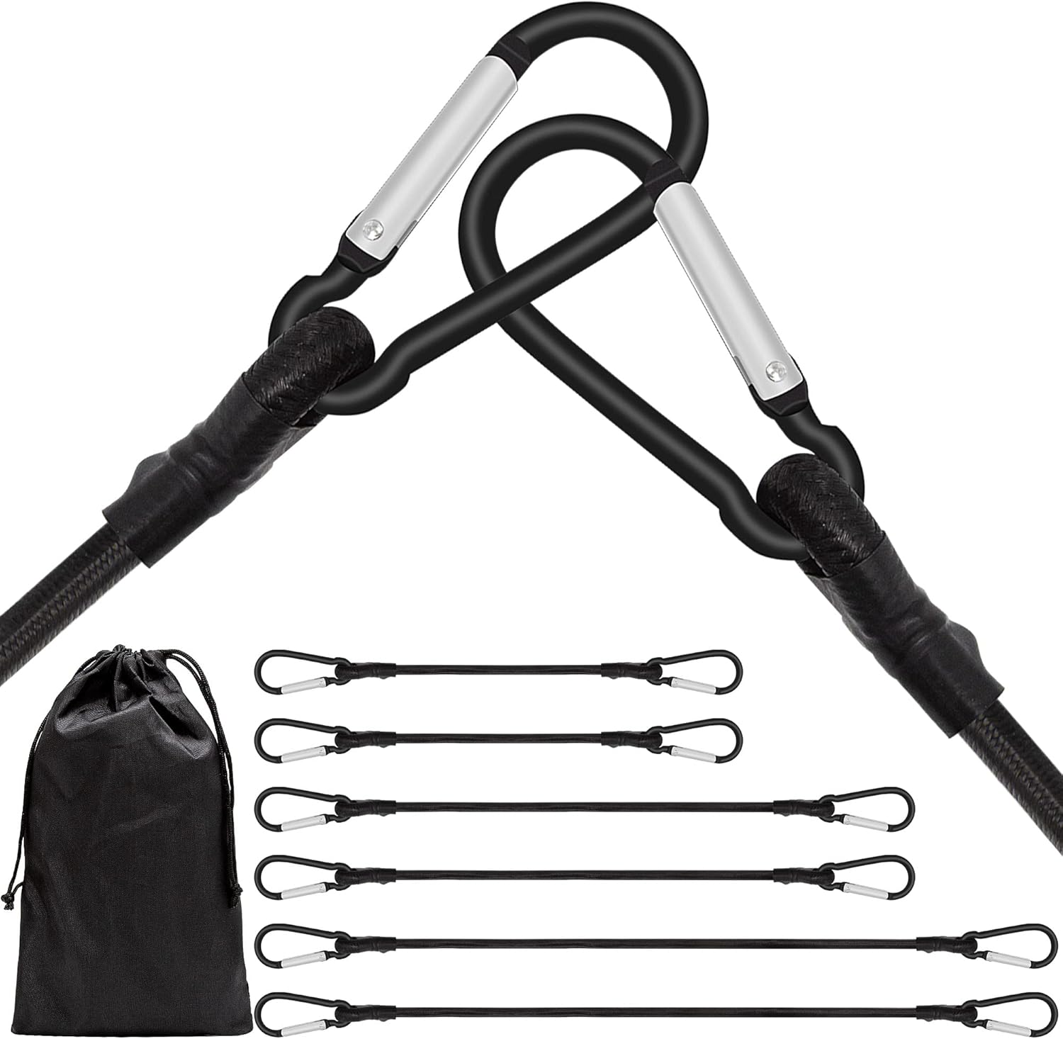 Bungee Cords with Carabiner Clips, 6 Pack Long Heavy Duty Carabiner Bungee Cord...