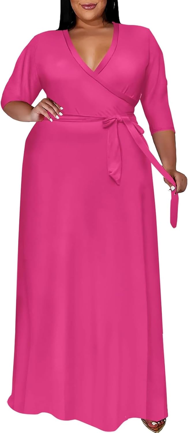 Nmoder Plus Size Maxi Dress for Women - Summer Casual 3/4 Sleeve Floral Flowy Lo...