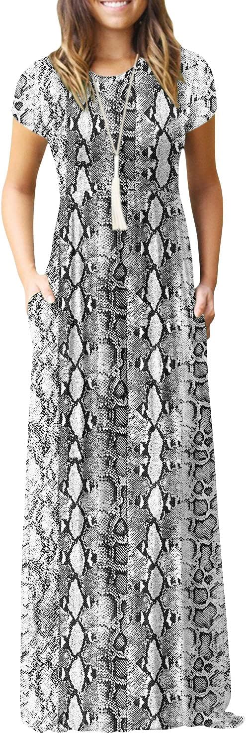 DEARCASE Maxi Dress for Women Short Sleeve Casual Summer Loose Plain Comfy Long...