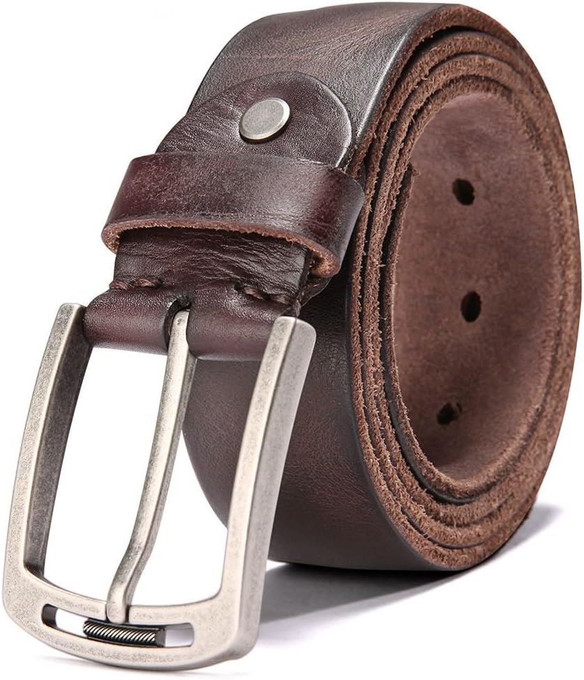 Hzhy Men's Leather Belt,100% Full Grain Leather with Anti-Scratch Pin Buckle,Gre...