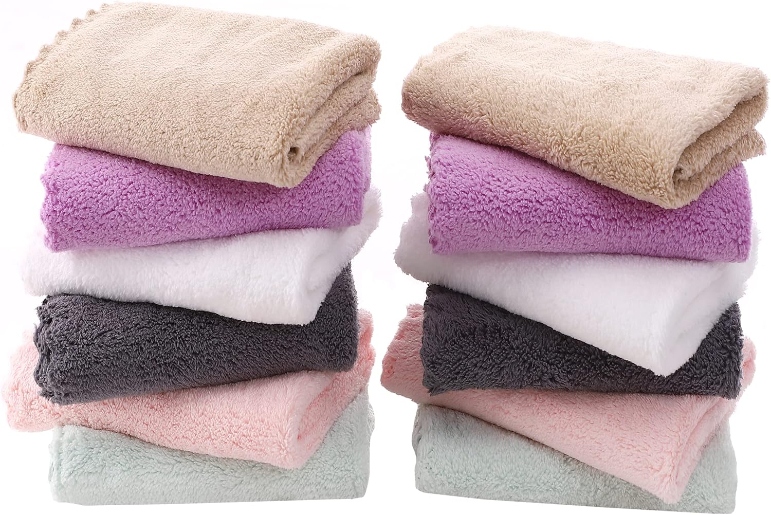 TENSTARS 12 Pack Premium Washcloths Set - Quick Drying- Soft Microfiber Coral Ve...