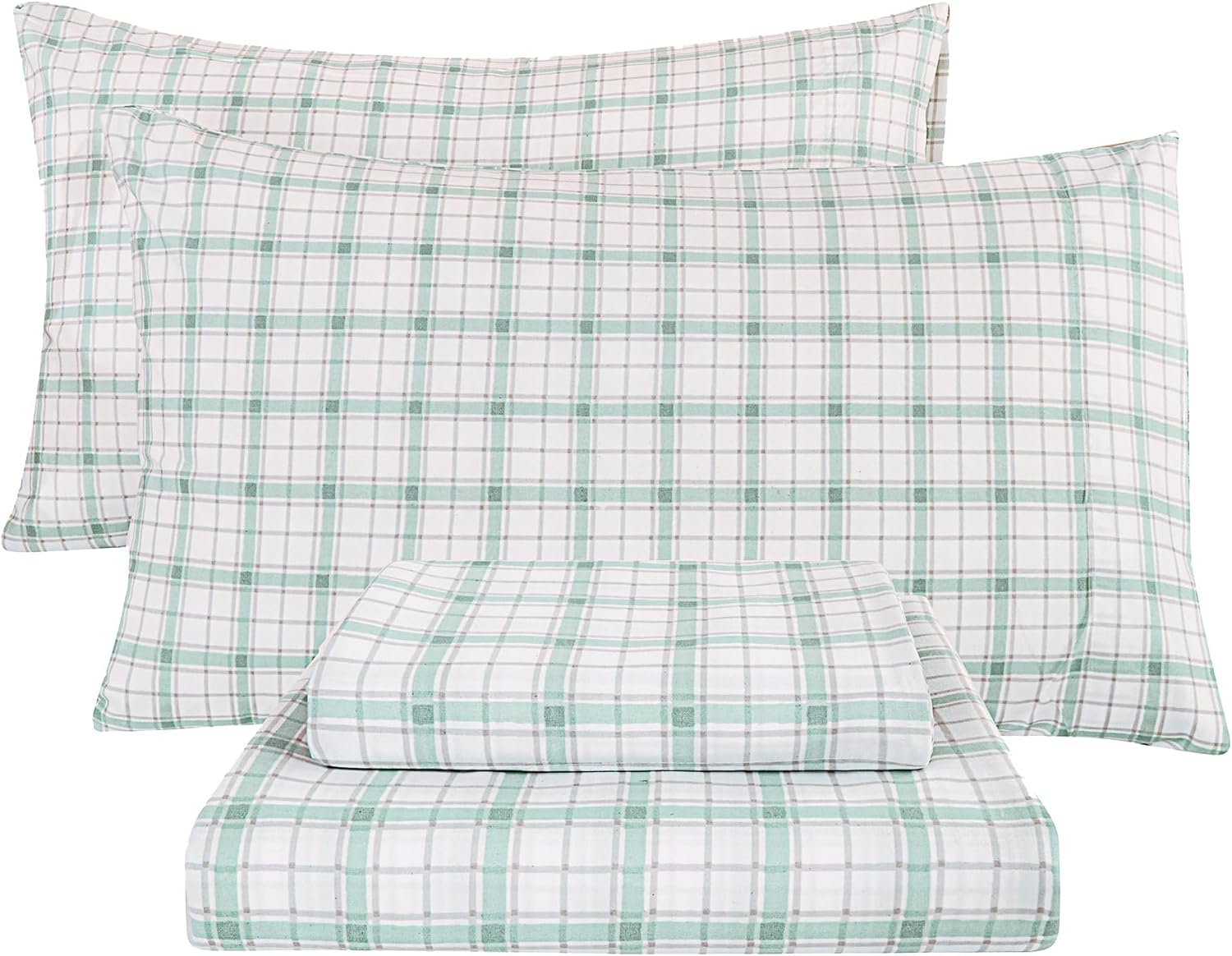 Viviland Plaid Queen Sheet Set 6 Pieces Blue Grey Plaid Bed Sheet Soft Breathabl...