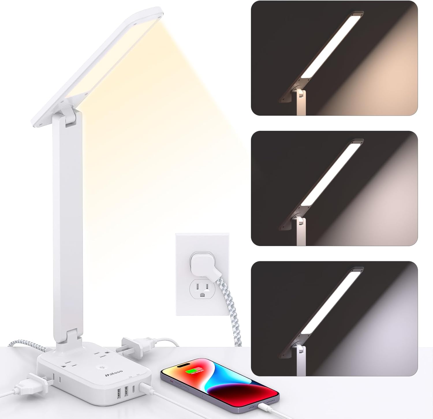 Power Strip with LED Desk Lamp, PD 30W Touch Desk Lamps, 4 Outlets 4 USB Ports(2...