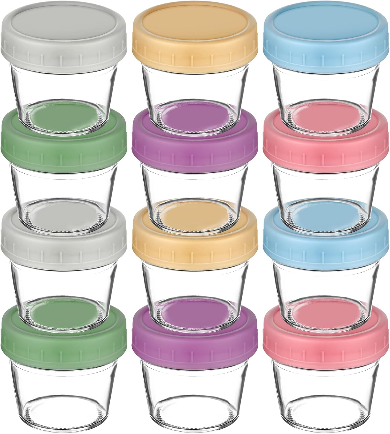 Aolso Baby Food Storage Containers, 12-Pack Glass Baby Food Containers, 100ML We...