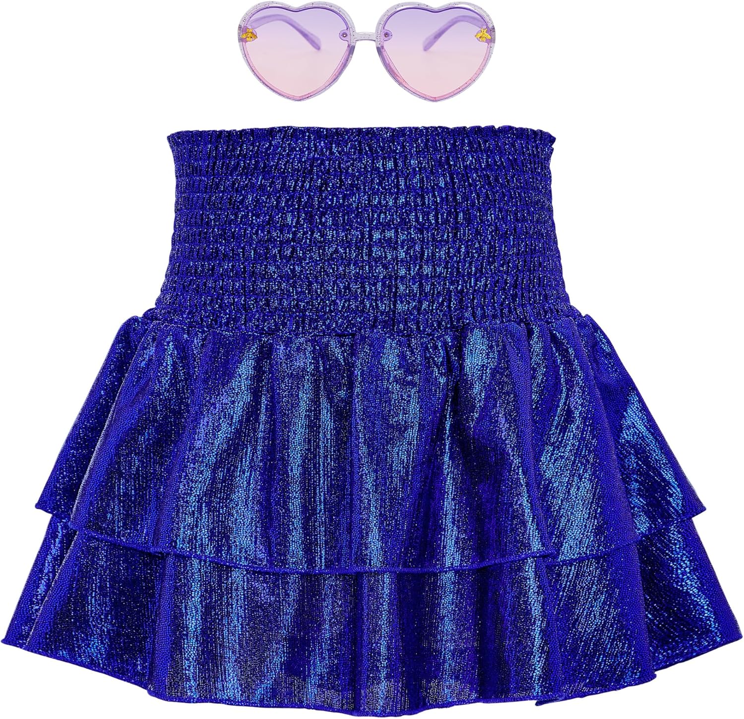 American Trends Girls Sequin Sparkly Skirts Girls Metallic Skirt 2-Layer Ruffle...