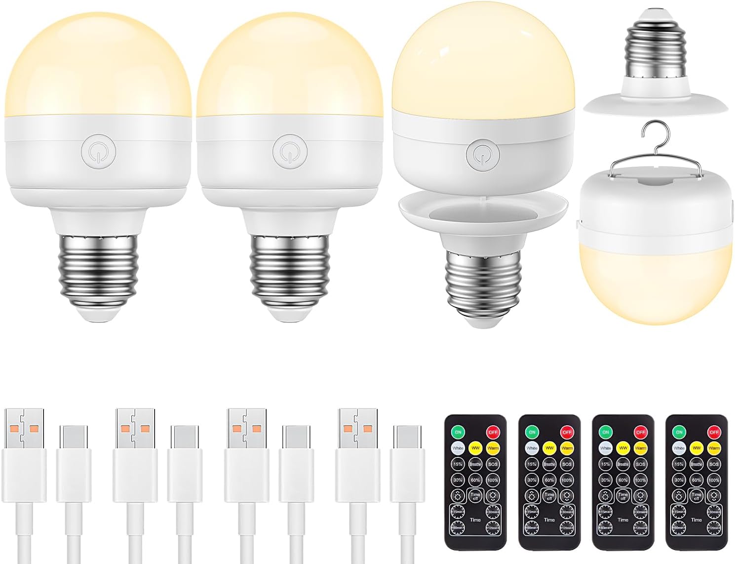 LGMCF Rechargeable Light Bulb, E27 Dimmable Bulb with Hidden Hook and Remote Con...