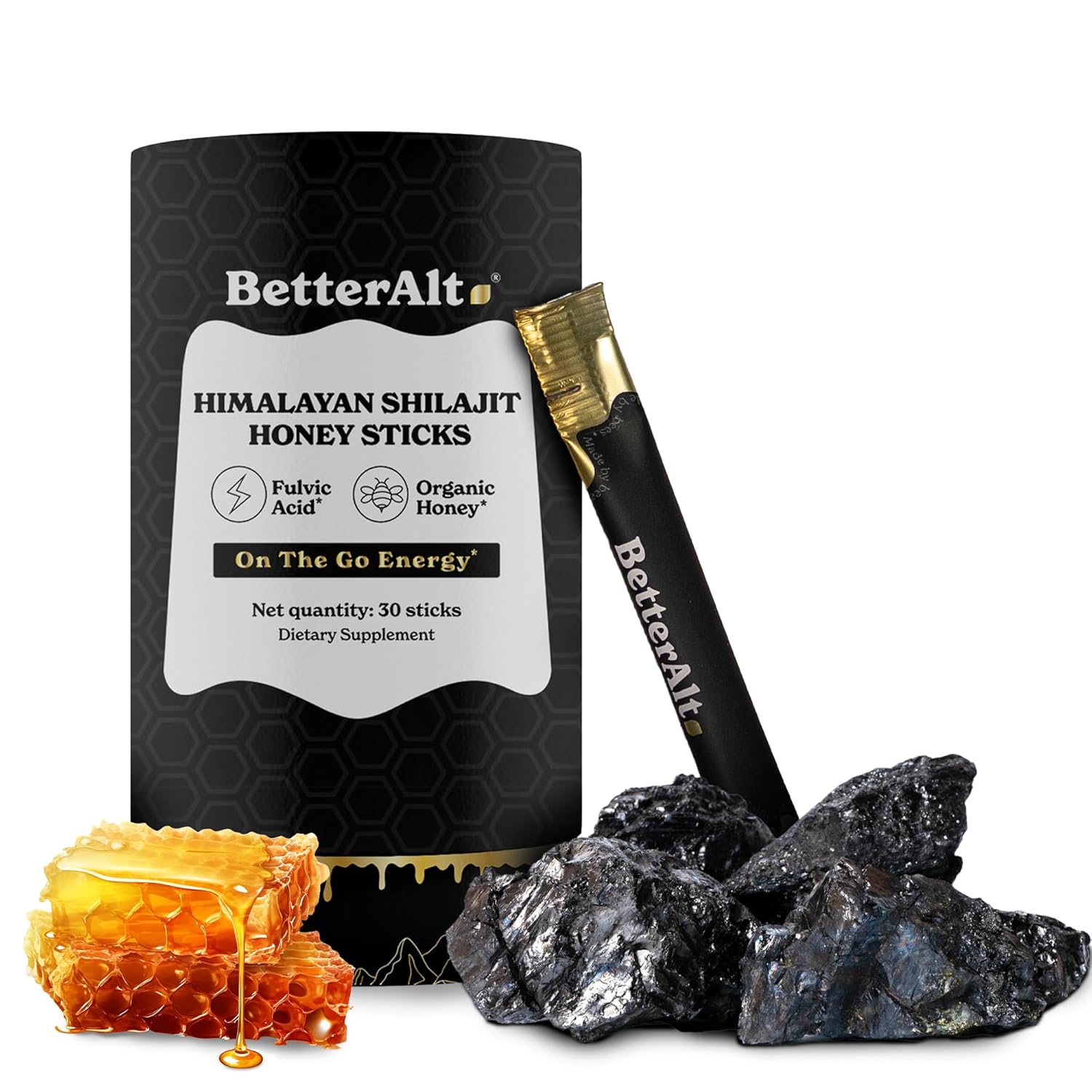 Better Alt Pure Himalayan Shilajit Sticks with Organic Honey, Saffron | Easy to...