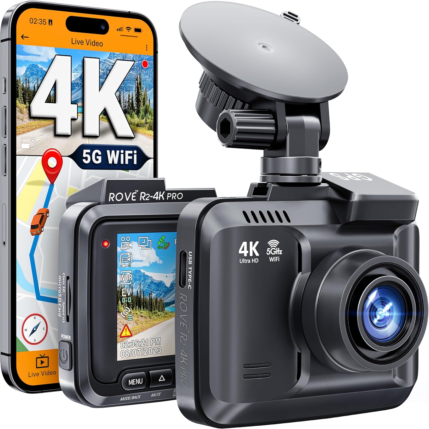 ROVE R2-4K PRO Dash Cam, Built-in GPS, 5G WiFi Dash Camera for Cars, 2160P UHD 3...