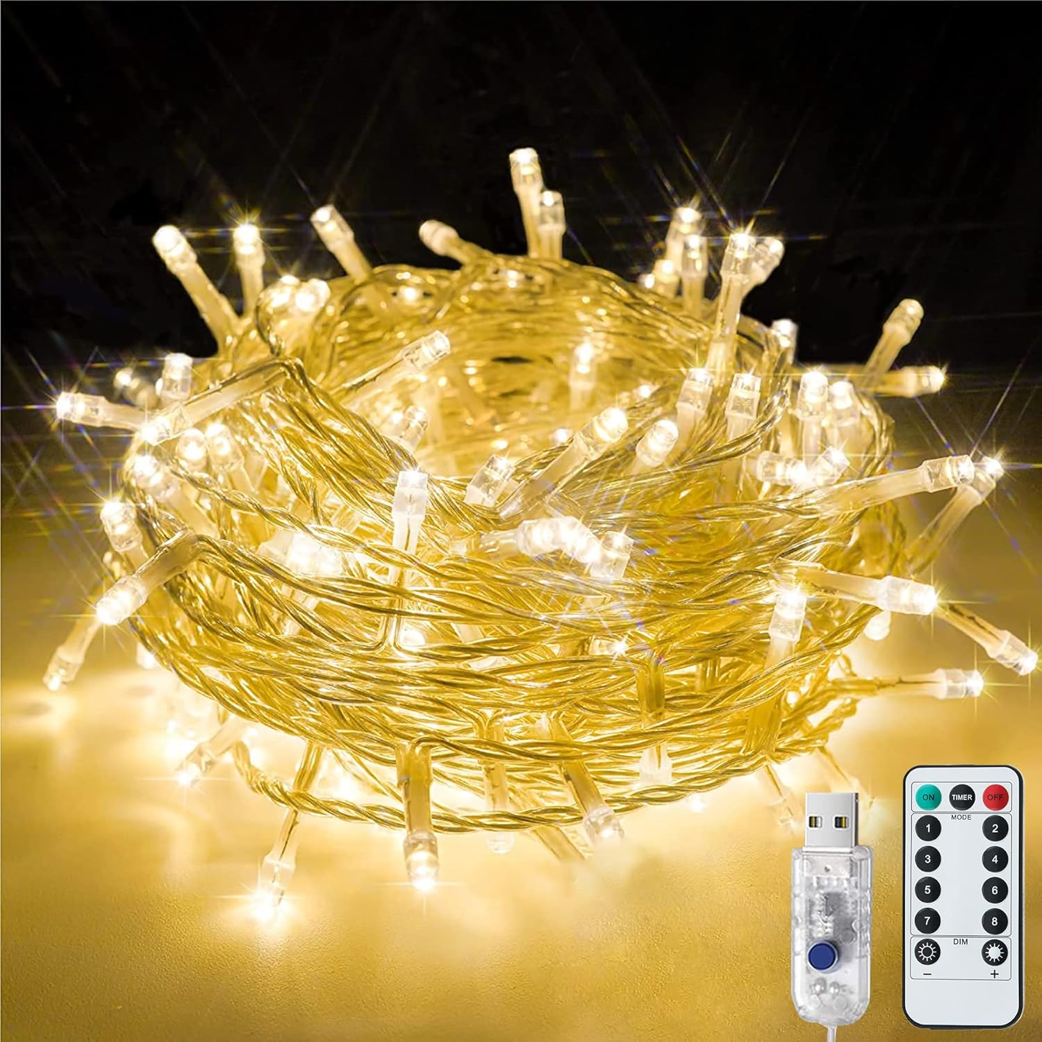 Outdoor Christmas String Lights 120LED/43FT Plug-in with 8 Mode Timer, Remote Co...