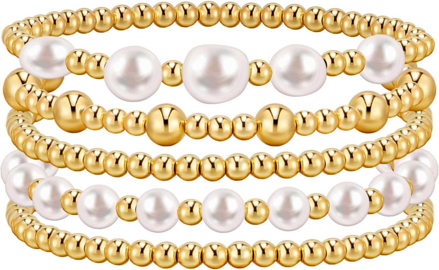 adoyi Gold Bracelets for Women Beaded Bracelet 14K Gold Plated Bracelet Stack St...