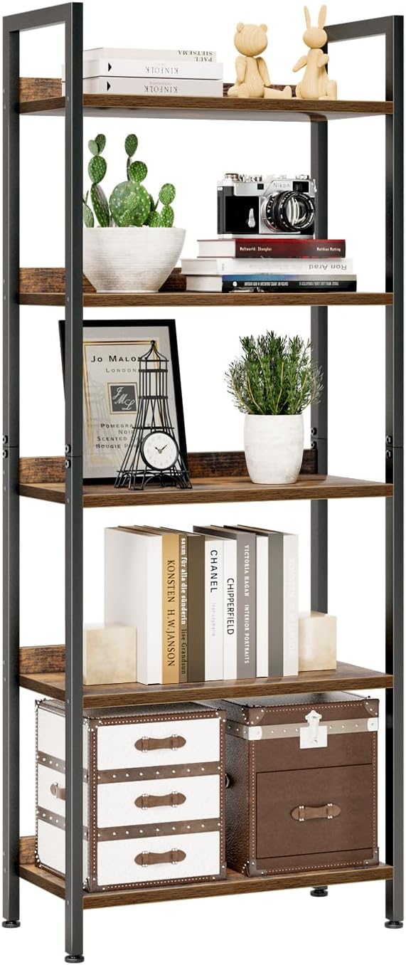 NUMENN Bookshelf, 5 Tier Bookshelves, Home Office Bookcase Shelf Storage Organiz...