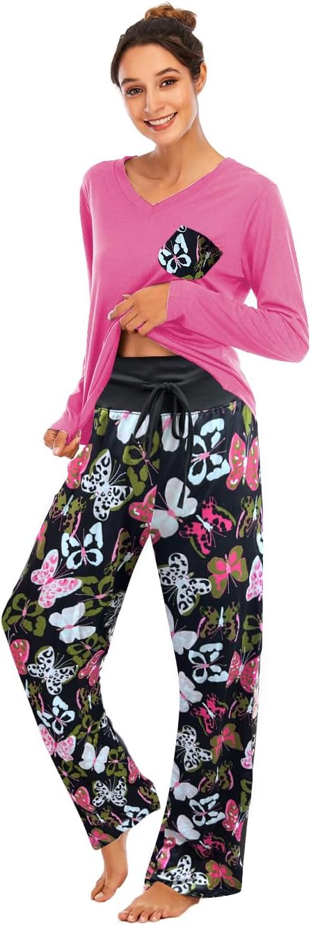 Famulily Women Comfy Pajamas, Ladies Pyjamas Set Floral Printing Long Sleeve Lou...