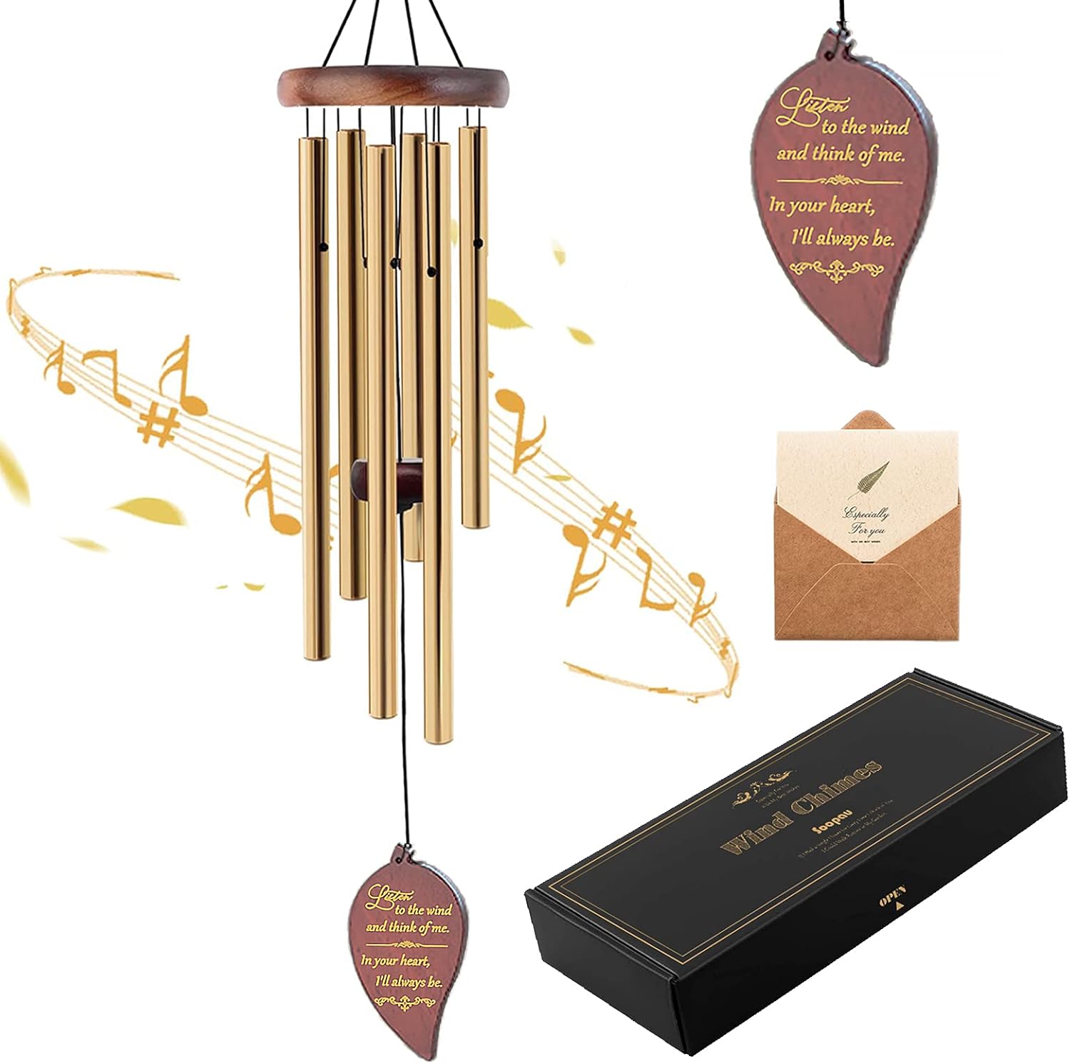 Wind Chimes for Outside, 30" Wooden Sympathy Wind Chimes Memorial Wind Chime for...