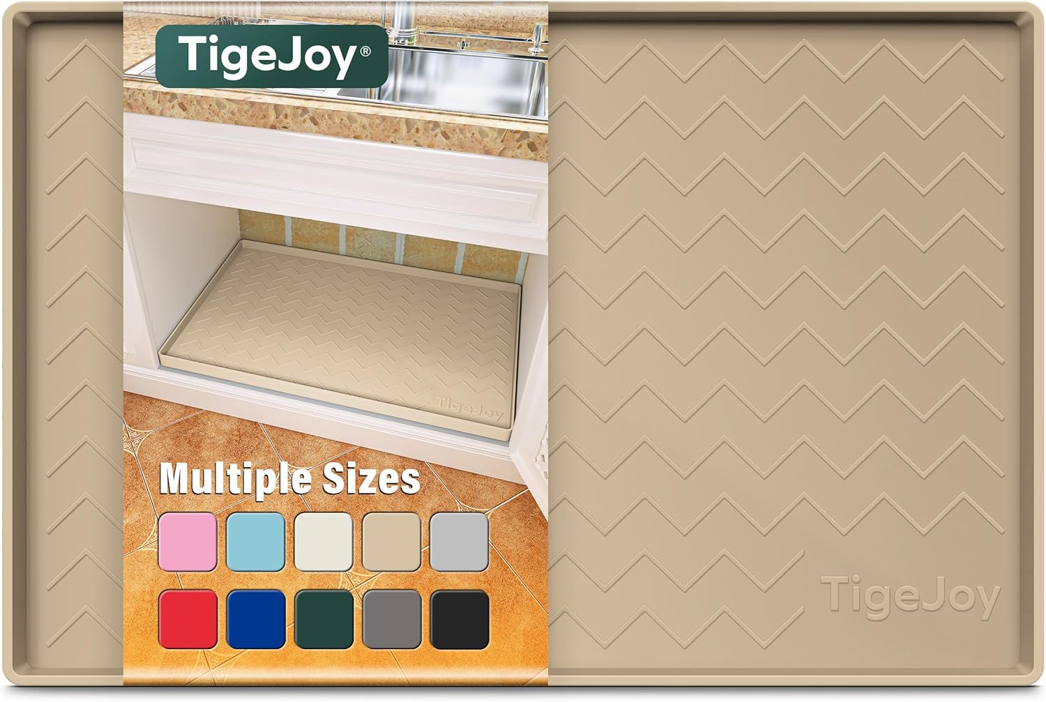 TigeJoy Waterproof Under Sink Mat 28" x 19", Shelf Liner Protector in Kitchen an...