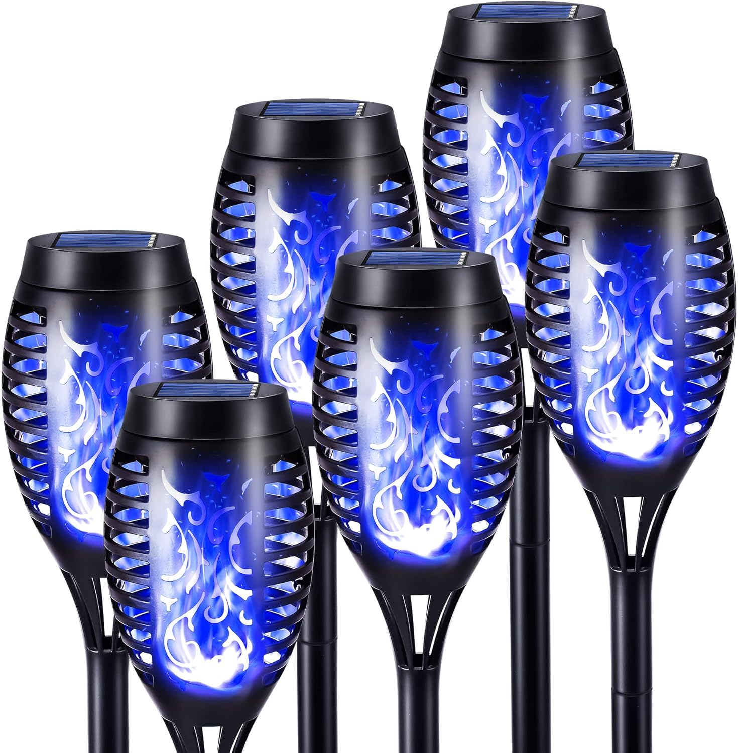 Geemoo 6 Pack Solar Flickering Dancing Flame Lights Blue Waterproof Solar Torch...