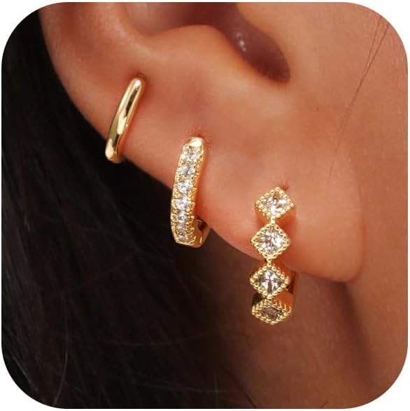 Gold Hoop Earrings Set for Women Trendy, 14K Real Gold Plated Chunky Hypoallerge...