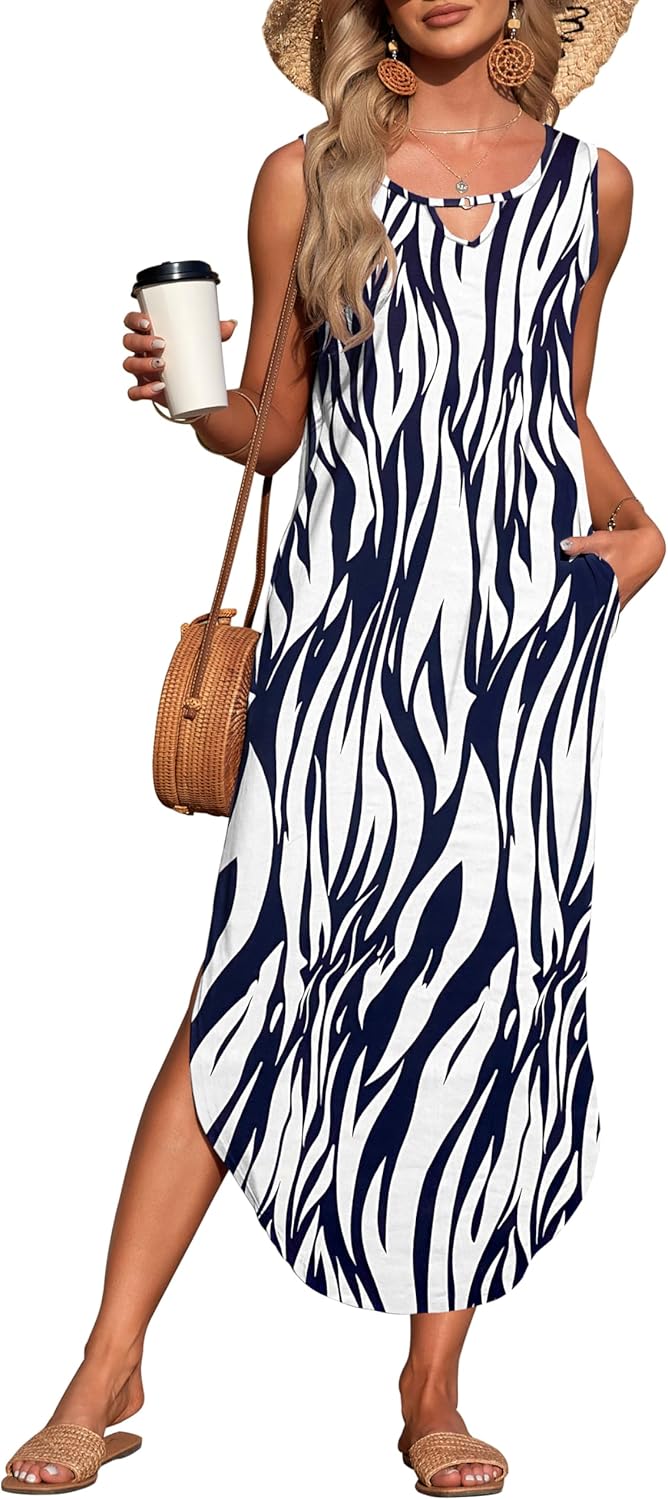 AUSELILY Summer Maxi Dresses for Women UK Sleeveless Halter Loose Beach Ladies S...