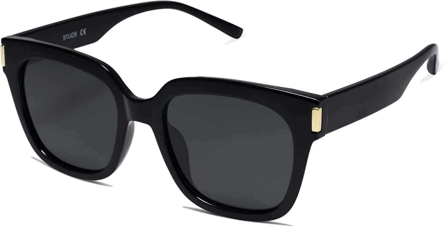 SOJOS Classic Polarized Sunglasses for Women Men Trendy Square Frame SJ2149 Blac...