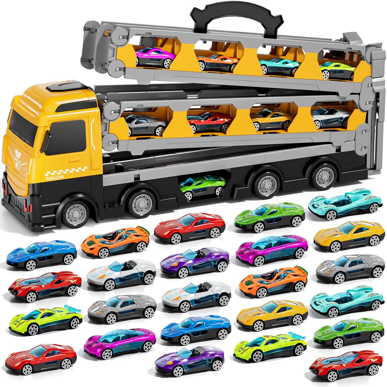 IHAHA 78 inches Transport Truck with 24pcs Die-Cast Cars Toys, Cars Toddler Toys...