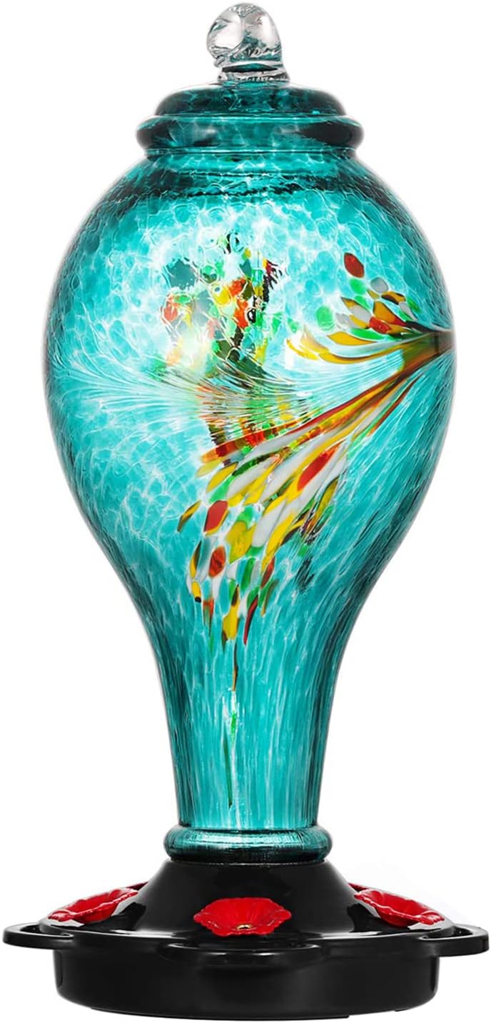 LUJII Hummingbird Feeder, Hand Blown Glass Hummingbird Feeder, Never Fade, 36 Fl...