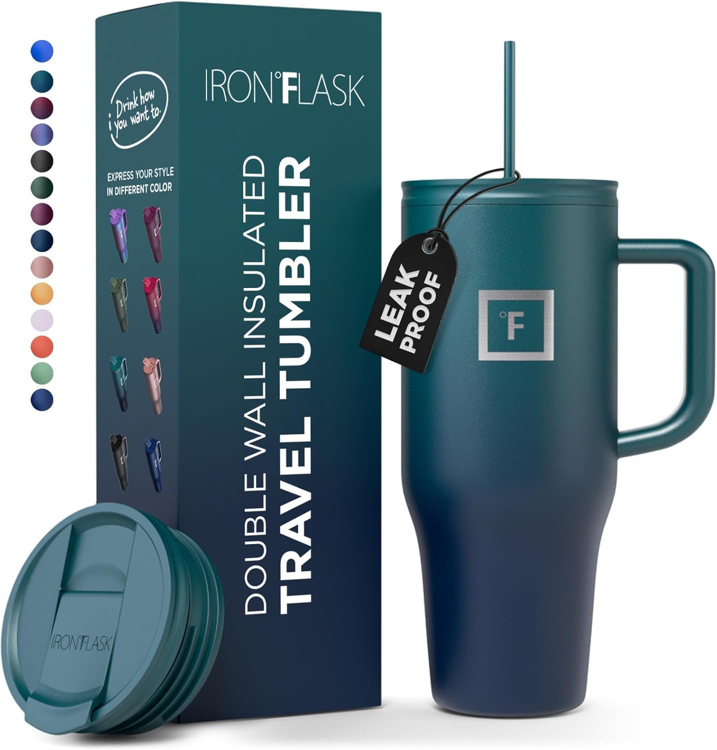 IRON °FLASK Co-Pilot Insulated Mug w/Straw & Flip Cap Lids - Cup Holder Bottle f...