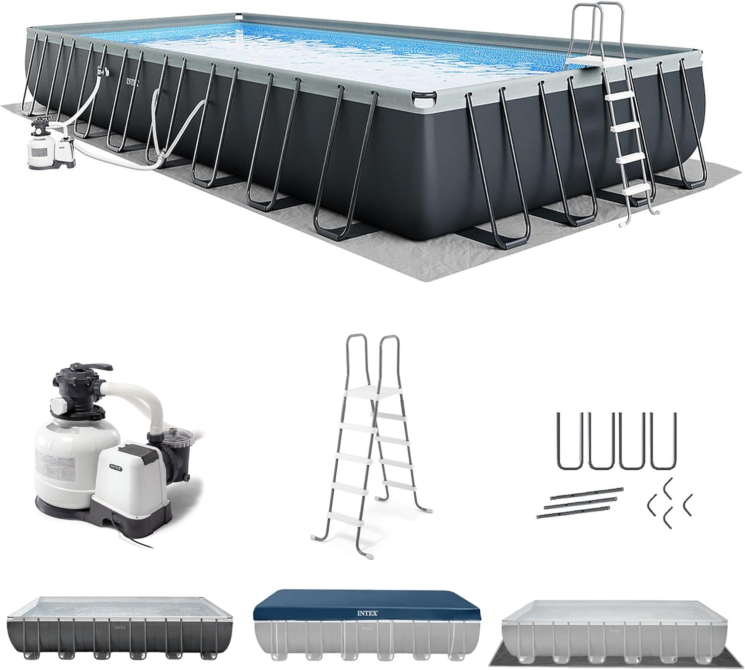 INTEX 26373EH Ultra XTR Deluxe Rectangular Above Ground Swimming Pool Set: 32ft...