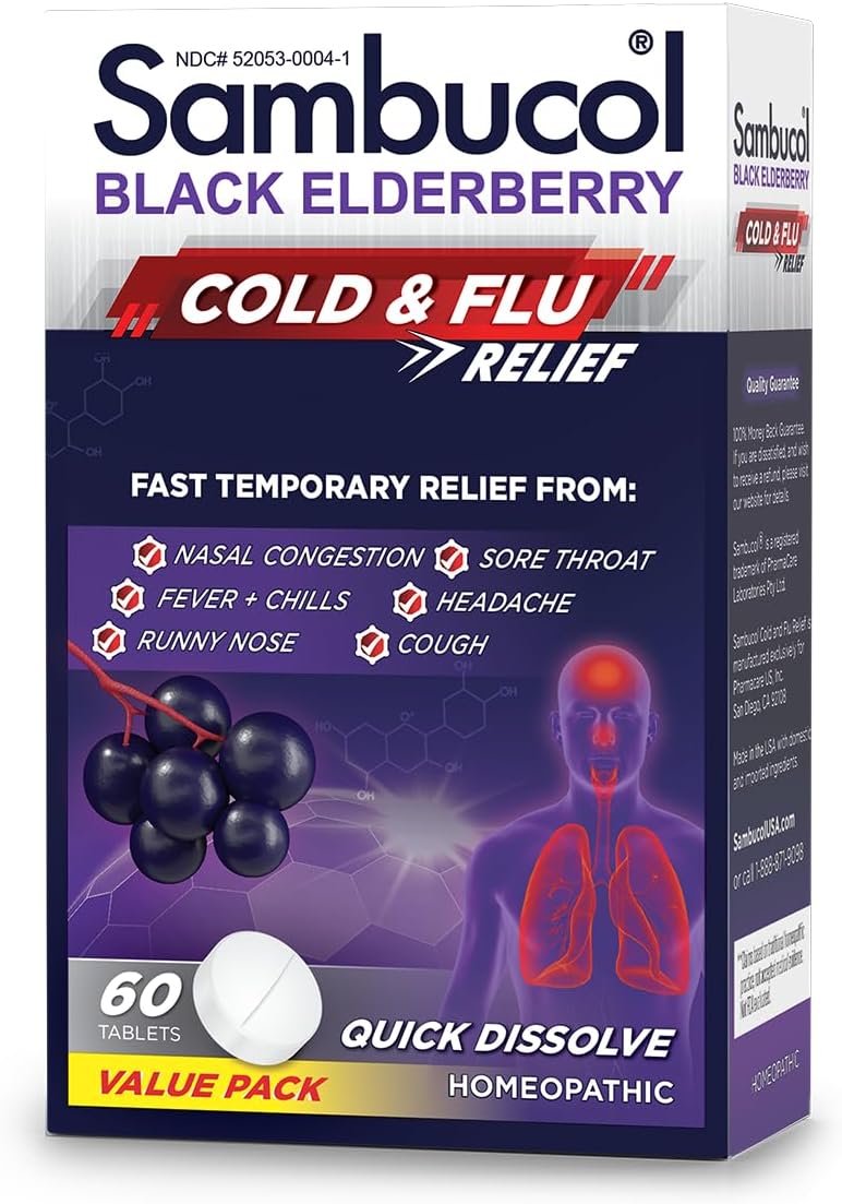 Sambucol Cold and Flu Relief Tablets - Homeopathic Cold Medicine, Cold Remedy fo...